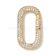 Rack Plating Brass Micro Pave Cubic Zirconia Spring Gate Rings Clasps, Cadmium Free & Lead Free, Long-Lasting Plated, Real 18K Gold Plated, Oval, Clear, 26x14x3mm(KK-NH0002-19G-01)