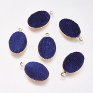 Brass Pendants, with Velvet, Oval, Real 18K Gold Plated, Prussian Blue, 18x12x3mm, Hole: 1mm(KK-P138-11B)