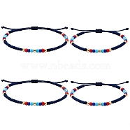 4Pcs 4 Style Glass Seed Braided Bead Bracelets and Anklets Set, Friendship Jewelry with Brass Beads for Women, Colorful, Inner Diameter: 1.97~3.27 inch(5~8.3cm), 2.76~3.78 inch(7~9.6cm), 1Pc/style(SJEW-SW00003-02)