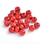 Natural Wood Beads, Lead Free, Round, Dyed, Red, 7x6mm, Hole: 3mm(X-WOOD-S612-1-LF)