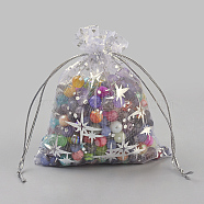 Organza Gift Bags, Rectangle with Star Pattern, White, 12x9cm(X-OP-Q043-9x12-01)