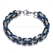 Ion Plating(IP) Two Tone 201 Stainless Steel Byzantine Chain Bracelet for Men Women, Nickel Free, Blue, 8-7/8 inch(22.5cm)(BJEW-S057-94A)