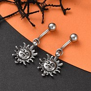 Sun 316 Surgical Stainless Steel Dangle Belly Button Rings, Piercing Navel Rings, Barbell Body Jewelry for Women, Antique Silver, 34.5x14mm(EJEW-G416-08AS)