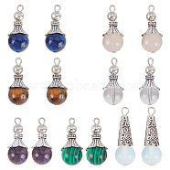 Elite 14Pcs 7 Style Gemstone Pendants, with Alloy Findings, Antique Silver, Snowcone, 2pcs/style(G-PH0001-34)