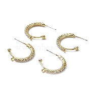 Brass Glass Rhinestone Stud Earring Findings, Half Hoop Earring Findings, with Vertical Loops, C-shape, Light Gold, 22x2mm, Hole: 2.5mm, Pin: 0.6mm(FIND-WH0125-64)