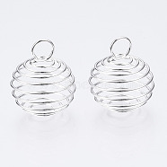 Iron Wire Pendants, Spiral Bead Cage Pendants, Round, Silver, 28~30x24~25mm, Hole: 6mm(X1-IFIN-R231-25mm-S)