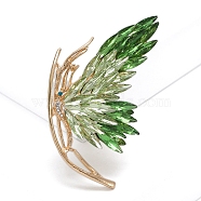 Alloy Rhinestone Brooch for Backpack Clothes, Butterfly, Olivine, 68x51mm(PW-WG034AD-01)