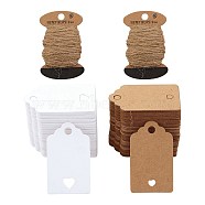 200Pcs 2 Colors Rectangle with Heart Paper Price Tags, with 1 Board Jute Cord, for Jewelry Display, Mixed Color, 50x30x0.3mm, Hole: 5mm, 100pcs/style(CDIS-SZ0001-15)