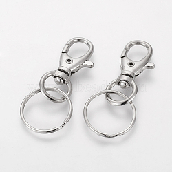Iron Swivel Clasps, Swivel Snap Hook Lobster Claw Clasps, with Key Rings, Platinum, 25x60mm(HJEW-H018-P)