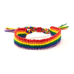 Rainbow Pride Flag Polyester Woven Braided Cord Bracelet, Adjustable Bracelets, Colorful, 6-1/4~12-5/8 inch(16~32cm)(PW-WG85989-02)