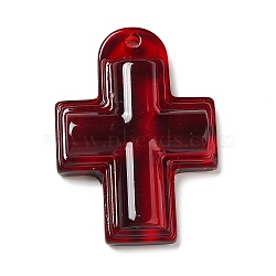 Translucent Resin Pendants, Religion Cross Charms, Dark Red, 36.5x26x7mm, Hole: 1.8mm(RESI-P022-01B)