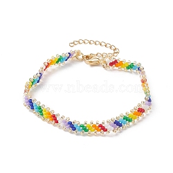 Glass Seed Braided Beaded Bracelet, 304 Stainless Steel Bracelet for Women, Colorful, 7-1/2 inch(19cm)(BJEW-MZ00058)