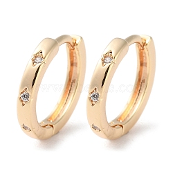 Brass Clear Cubic Zirconia Ring Hoop Earrings, Golden, 12.5x2mm(EJEW-M025-01G)