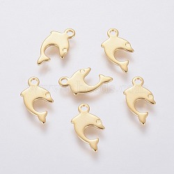 201 Stainless Steel Charms, Dolphin, Golden, 13x6x0.8mm, Hole: 1.4mm(STAS-L234-072G)