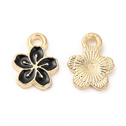 Alloy Enamel Charms, Cadmium Free & Nickel Free & Lead Free, Golden, Flower Charm, Black, 12x9x1.5mm, Hole: 1.6mm(ENAM-C005-34G-01)