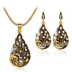 Alloy Rhinestone Jewelry Sets, Include Earrings & Necklaces, Teardrop with Peacock, Crystal, 450mm(FS-WG746AE-04)