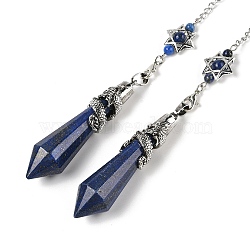 Natural Lapis Lazuli Cone Dowsing Pendulum Big Pointed Pendants, with Antique Silver Tone Brass Findings, 312mm(AJEW-Z041-01H-AS)