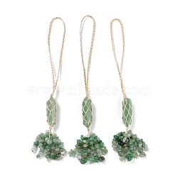 Natural Green Aventurine Reiki Healing Wall Hanging Pendant, Stones Tassels Fengshui Ornament, for Car Home Decoration, 230~240mm(HJEW-C005-01F)