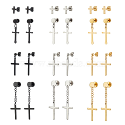 24Pcs 12 Style Stainless Steel Cross Stud Earrings with 304 Stainless Steel Pins for Women Men, Mixed Color, 10~55x7.5~16mm, 2pcs/style(EJEW-FI0002-06)