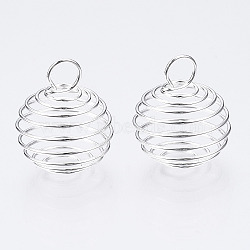 Iron Wire Pendants, Spiral Bead Cage Pendants, Round, Silver, 28~30x24~25mm, Hole: 6mm(X1-IFIN-R231-25mm-S)