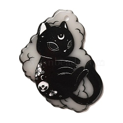 Luminous Opaque Acrylic Pendants, Cat Shape, Black, 37x32x2mm, Hole: 1.8mm(SACR-P025-A01)