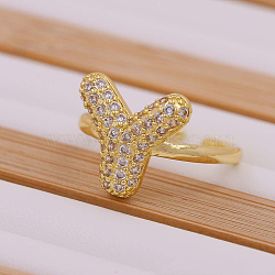 Brass Micro Pave Clear Cubic Zirconia Initial Cuff Rings, Golden, Letter Y, Inner Diameter: Adjustable(FS-WGB210B-25)