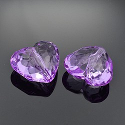 Transparent Acrylic Beads, Heart, Orchid, about 25mm long, 28.5mm wide, 16mm thick, hole: 3mm, about 88pcs/500g(PL318Y-6)