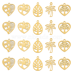 ANATTASOUL 20Pcs 5 Styles Ion Plating(IP) 316L Surgical Stainless Steel Pendants, Leaf Charm, Real 18K Gold Plated, 14~17x11.5~15x1mm, Hole: 1~1.2mm, 4pcs/style(STAS-AN0001-03)