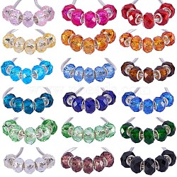 PandaHall Elite Handmade Glass European Beads, Large Hole Beads, Silver Color Brass Core, Faceted, Rondelle, Mixed Color, 14x8mm, Hole: 5mm, about 8pcs/compartment, about 144pcs/box(GLAA-PH007-05)