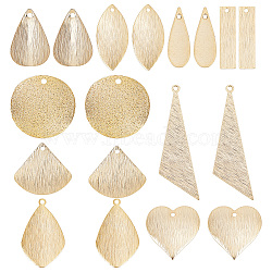 36Pcs 9 Style Brass Pendants, Triangle & Teardrop & Leaf, Real 24K Gold Plated, 19~40x5~20.5x0.5~2mm, Hole: 1.2~1.5mm, 4pcs/style(KK-SC0003-28)