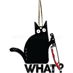 Christmas Cat Shape Acrylic Pendant Decoration, with Nylon Rope and Iron Bell, for Car Rear View Mirror Hanging Ornament, Word, 73x77.5x4mm, Hole: 2.5mm(HJEW-E007-01G-04)