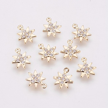 Brass Micro Pave Cubic Zirconia Charms, Long-Lasting Plated, Star, Nickel Free, Real 18K Gold Plated, 8.2x7x1.2mm, Hole: 0.7mm