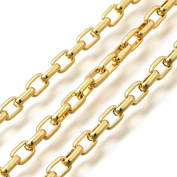 Brass Cable Chains, Soldered, with Spool, Lead Free & Cadmium Free, Long-Lasting Plated, Rack Plating, Rectangle, Real 18K Gold Plated, 5x3.5x1.5mm