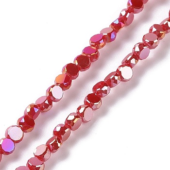 Electroplate Glass Beads Strands, AB Color Plated, Faceted, Flat Round, FireBrick, 4.5x2.5~3mm, Hole: 0.8mm, about 145~150pcs/strand, 21.26''(54cm)