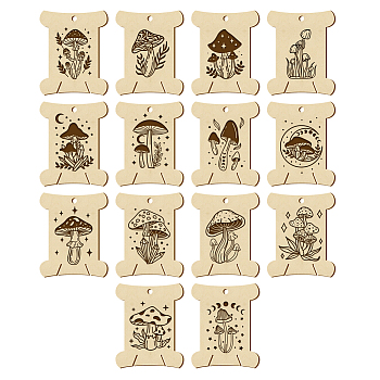 14Pcs 14 Style Plywood Thread Winding Boards, for Embroidery Cross-Stitch Sewing Craft, Mushroom, 63.1x50.2x3mm, Hole: 4mm, 1pc/style