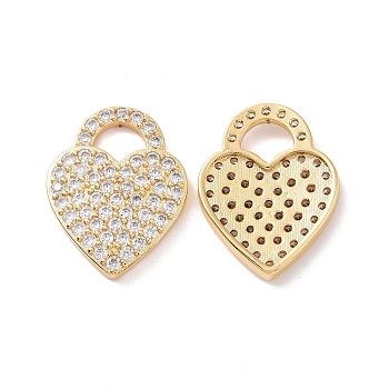 Heart Brass Micro Pave Clear Cubic Zirconia Pendants, Cadmium Free & Nickel Free & Lead Free, Real 18K Gold Plated, 25x19.5x3mm, Hole: 6x7mm