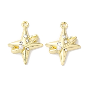 Rack Plating Alloy Pendants, with ABS Imitation Pearl and Rhinestone, Cadmium Free & Nickel Free & Lead Free, Star Charms, Golden, Crystal, 24x12x6mm, Hole: 1.8mm