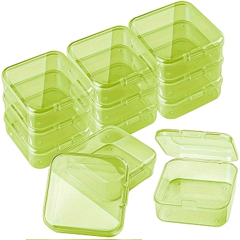 Square Plastic Bead Containers with Hinged Lid, Lime, 5.5x5.5x2cm