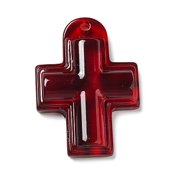Translucent Resin Pendants, Religion Cross Charms, Dark Red, 36.5x26x7mm, Hole: 1.8mm