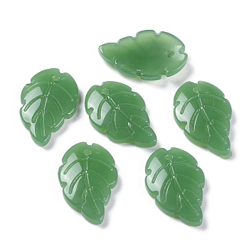 Baking Paint Imitation Jade Glass Pendants, Leaf, Sea Green, 24x15x3mm, Hole: 1.5mm