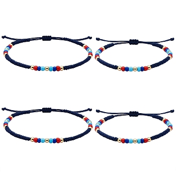 4Pcs 4 Style Glass Seed Braided Bead Bracelets and Anklets Set, Friendship Jewelry with Brass Beads for Women, Colorful, Inner Diameter: 1.97~3.27 inch(5~8.3cm), 2.76~3.78 inch(7~9.6cm), 1Pc/style