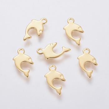 201 Stainless Steel Charms, Dolphin, Golden, 13x6x0.8mm, Hole: 1.4mm