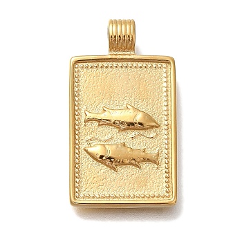 PVD Vacuum Plating 304 Stainless Steel Pendants, Rectangle with Constellation Charm, Real 18K Gold Plated, Pisces, 25x14x4mm, Hole: 2mm