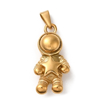 PVD Vacuum Plating 304 Stainless Steel Pendants, Long-Lasting Plated, Spaceman with Star Charm, Golden, 34x15.5x9mm, Hole: 7x3mm