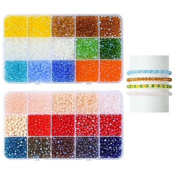 4500Pcs 30 Styles Electroplate Glass Beads Strands, Faceted, Mixed Styles, Round, Mixed Color, 3~4mm, Hole: 0.6~0.7mm