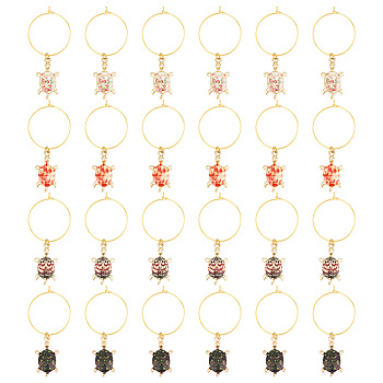 6 Sets Alloy Enamel Wine Glass Charms, with Brass 
Hoops, Tortoise, Mixed Color, 55.5mm, Pendant: 24.5x14x4mm, Pin: 0.6mm, 4pcs/set
