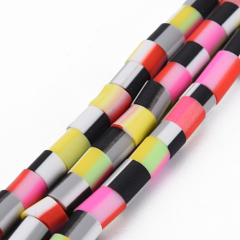 Handmade Polymer Clay Bead Strands, Column, Mixed Color, 5x2.5~6.5mm, Hole: 1.6~1.8mm, about 62~68pcs/strand, 15.28 inch~15.55 inch(38.8cm~39.5cm).