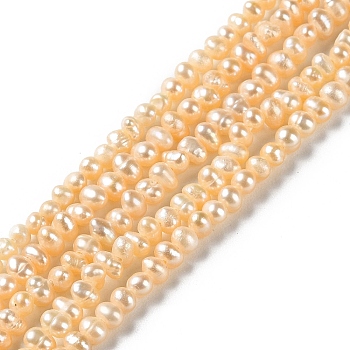 Natural Cultured Freshwater Pearl Beads Strands, Potato, Grade 3A, PeachPuff, 2~3x2.5~4mm, Hole: 0.5mm, about 128pcs/strand, 14.13~14.33 inch(35.9~36.4cm)