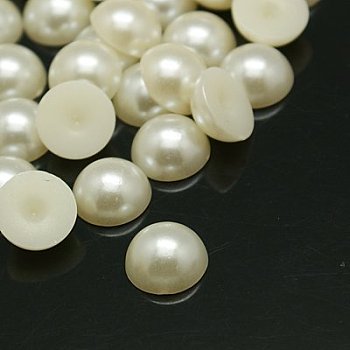 Half Round Domed Imitated Pearl Acrylic Cabochons, Creamy White, 14x7mm