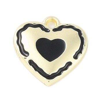 Rack Plating Alloy Enamel Charms, Cadmium Free & Nickel Free & Lead Free, Heart Charm, Golden, Black, 14.5x14.5x2.5mm, Hole: 1.6mm